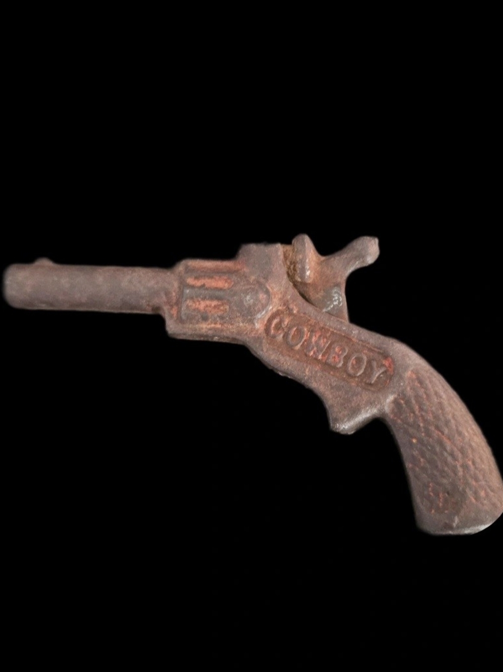 Antique 1930s J.E. Stevens COWBOY Miniature Cast Iron Cap Gun Toy Made In USA